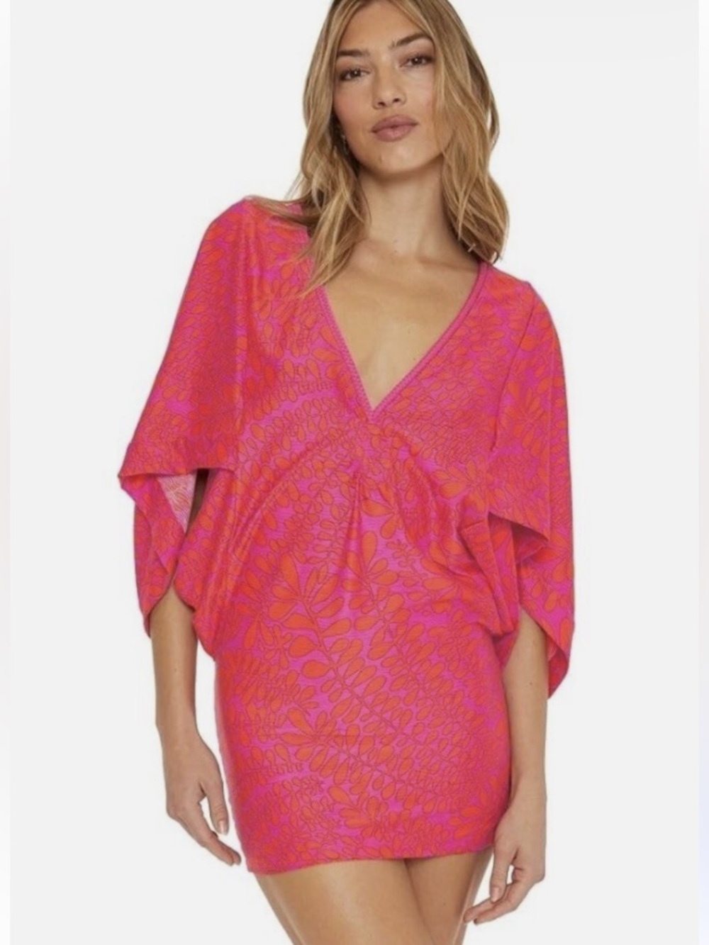 Trina Turk Trellis Caftan Dress Cover up in Petra Floral Pink Orange Size M